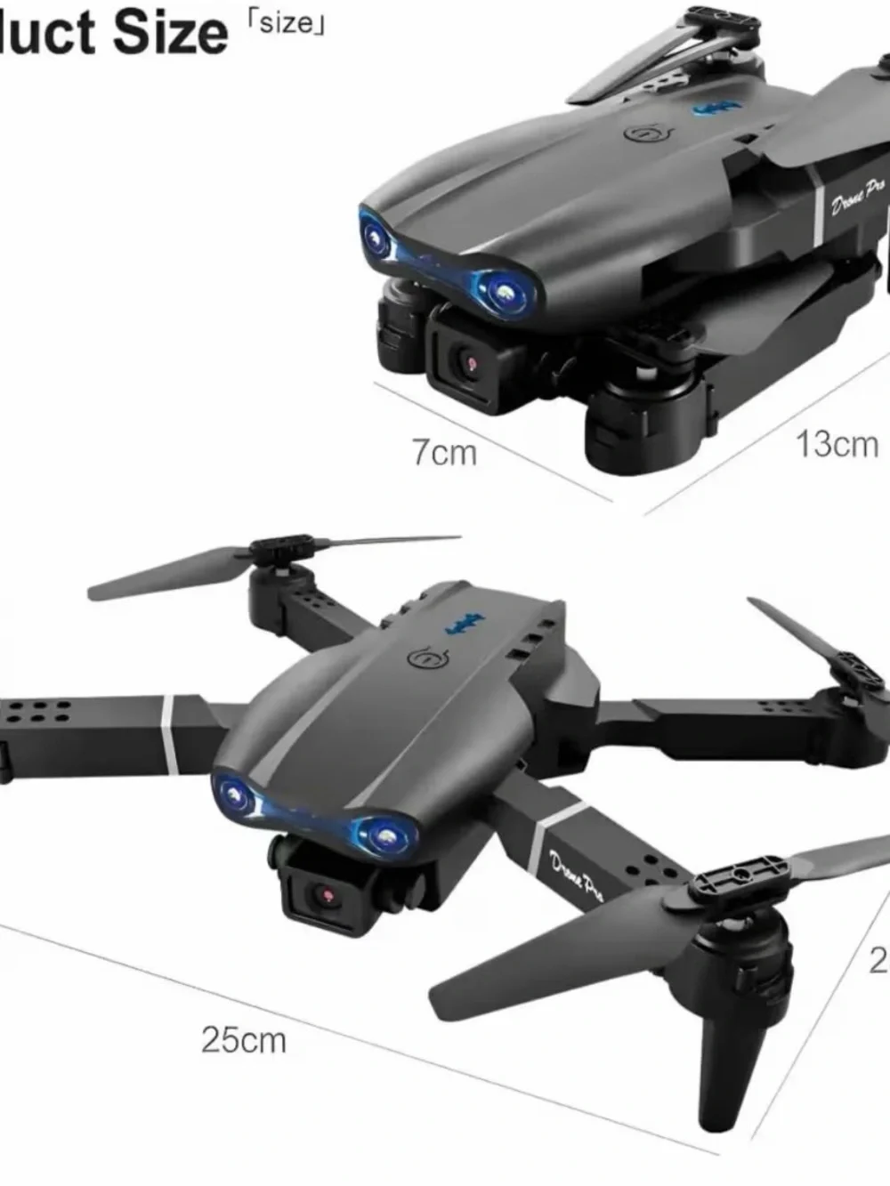 Black Foldable Camera Drone with Blue LED - High-Stability Quadcopter